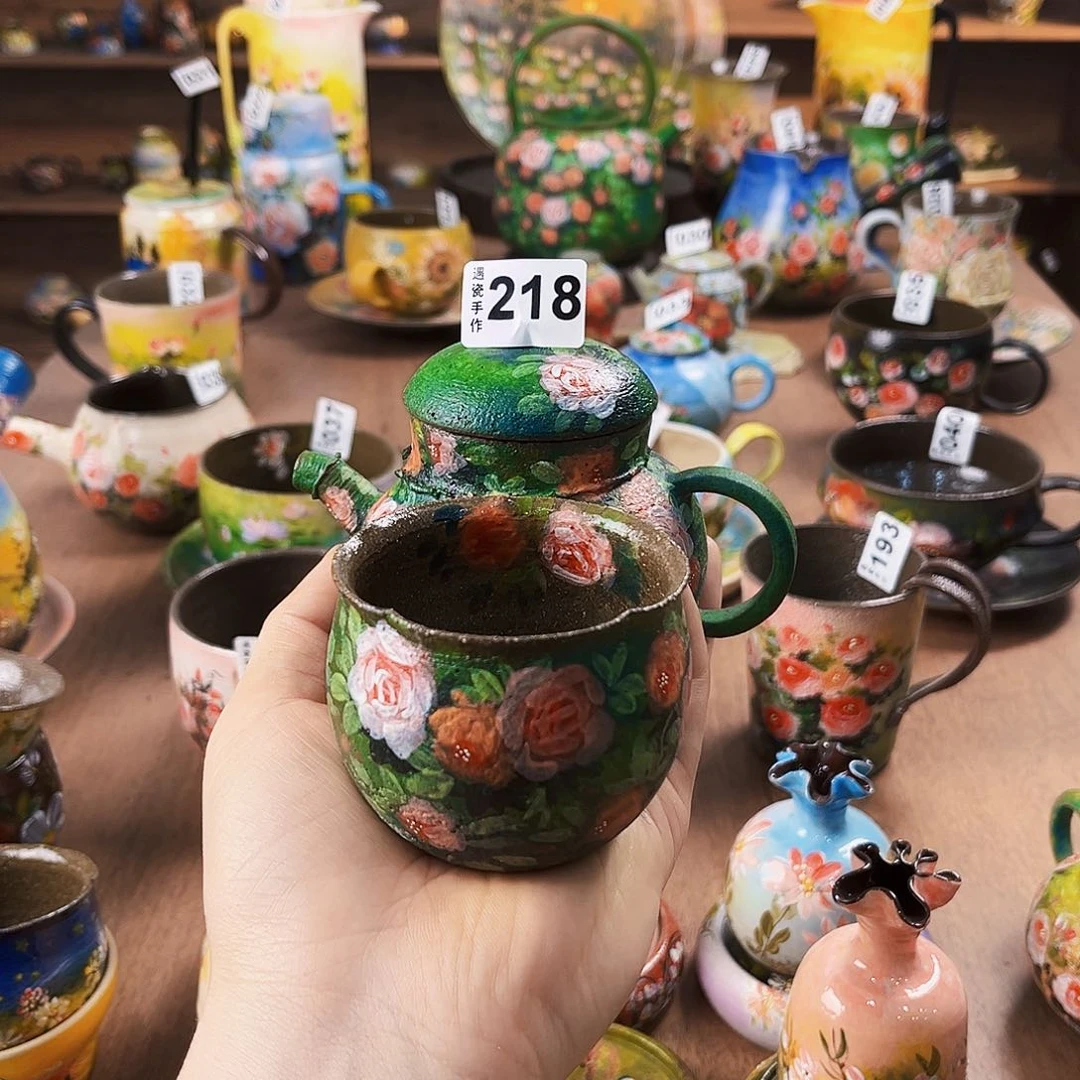 纯纯莫奈油画风一壶一杯