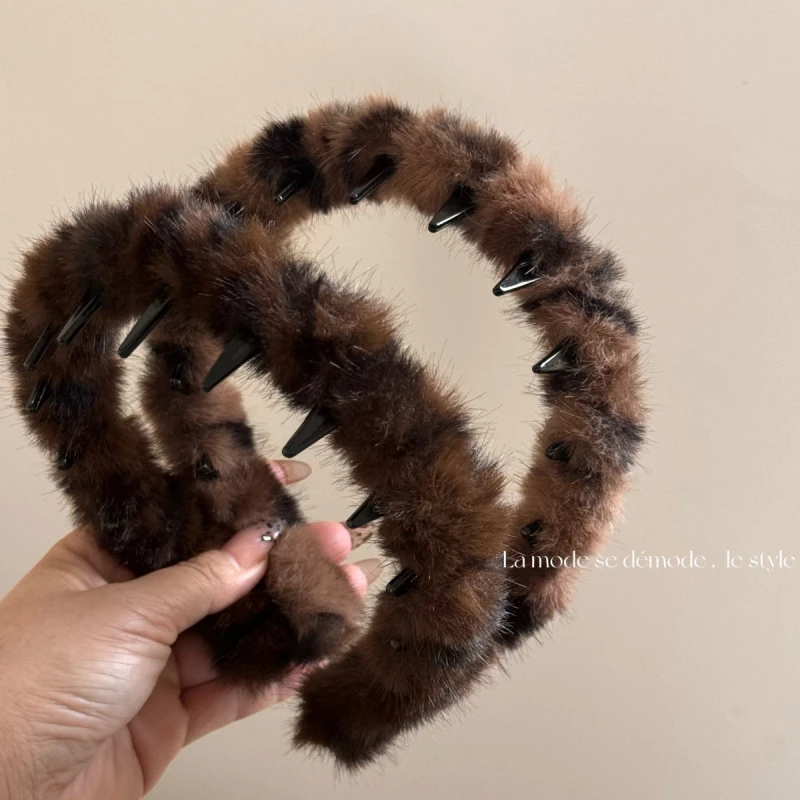 秋冬毛绒豹纹波浪带齿发箍毛毛日常百搭款头箍发卡头饰发饰新款