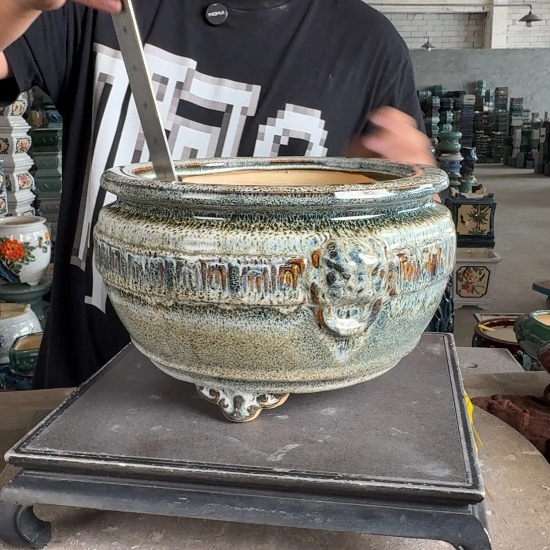 。一风堂石湾花盆 盆口收缩 内21*13