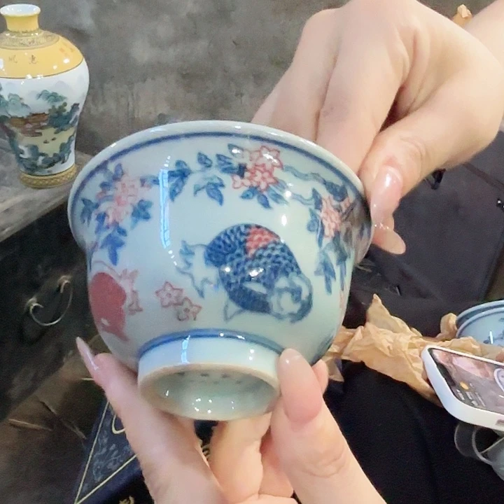 景德镇高温陶瓷青花釉里红胖头鱼