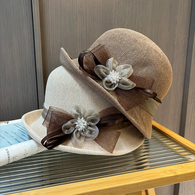 优雅网纱蝴蝶结渔夫帽女夏天透气薄款防晒遮阳旅游帽显脸小礼帽子