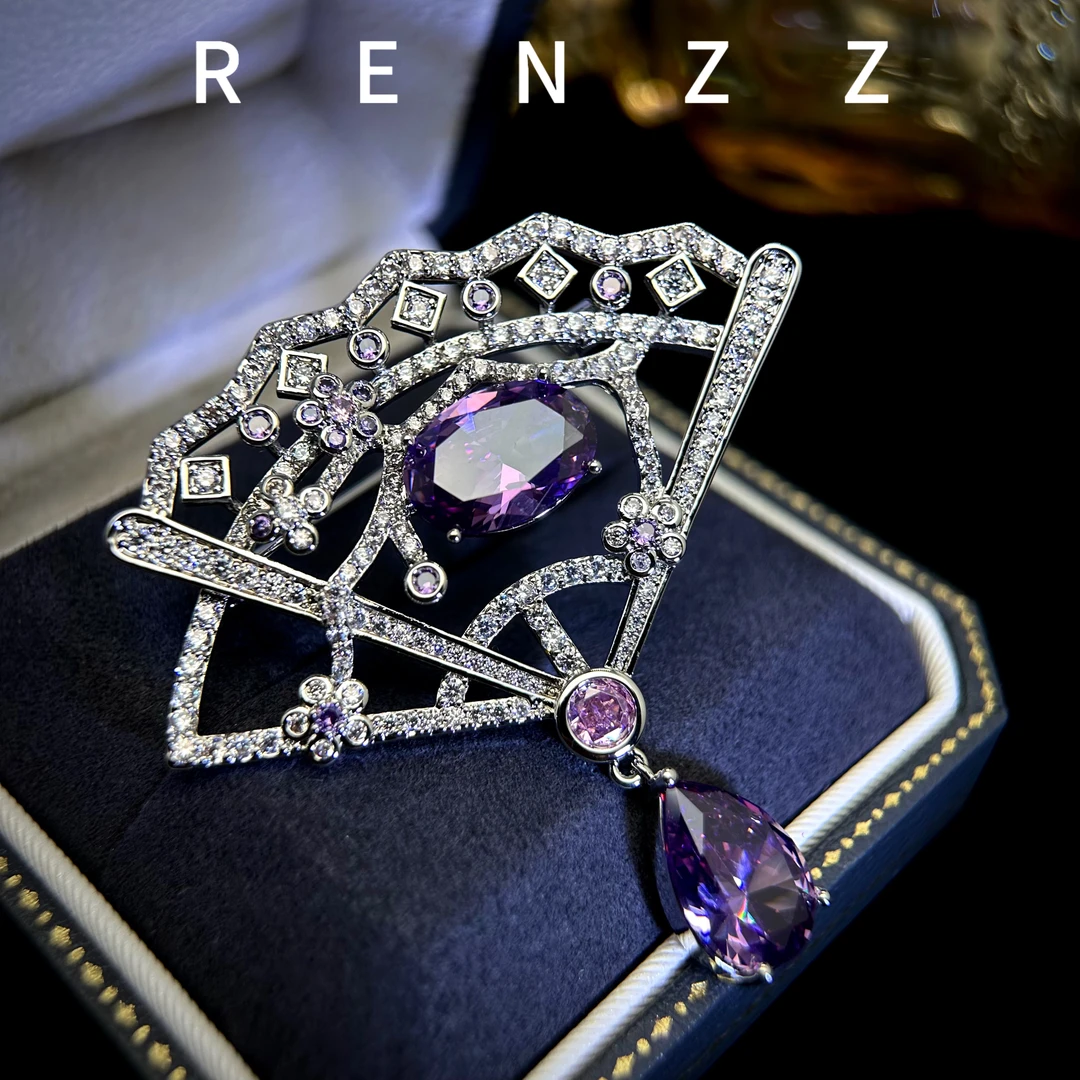 2940紫色扇子胸针