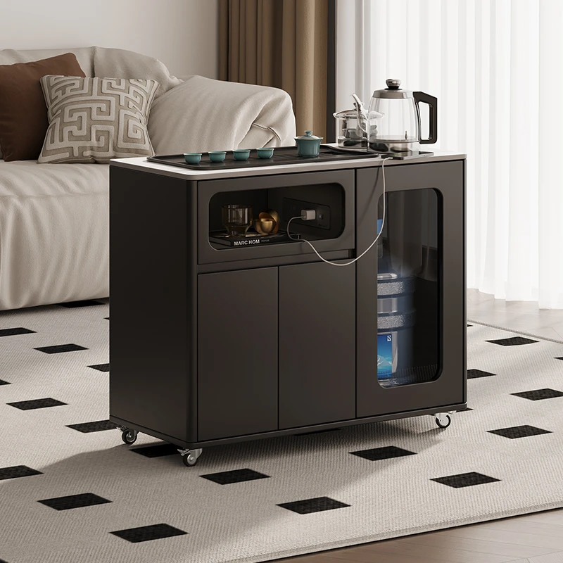 伊舟可移动边几茶几小户型客厅阳台小推车岩板多功能实木创意茶桌