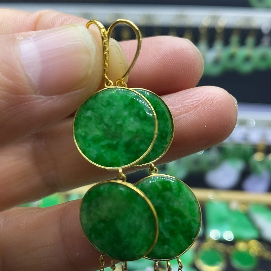 翡翠18K金镶嵌耳饰耳坠