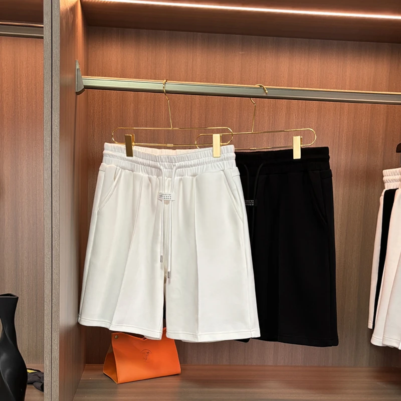 高端设计师款三纱棉感短裤中裤男宽松潮牌透气五分裤夏季新款黑白