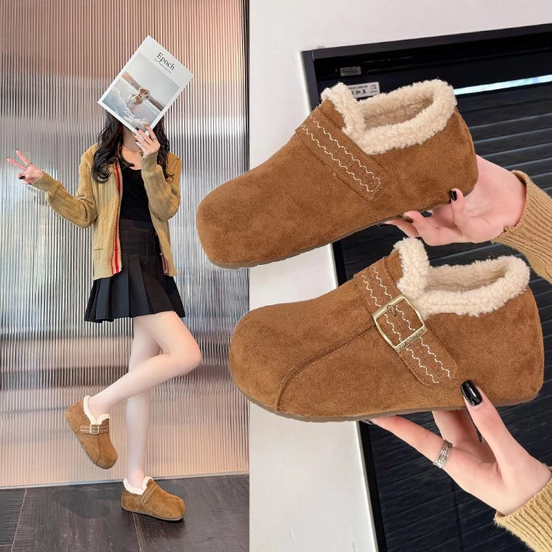 PinkAvril加绒内增高全包毛毛勃肯鞋女2025新款冬季洋气加一脚