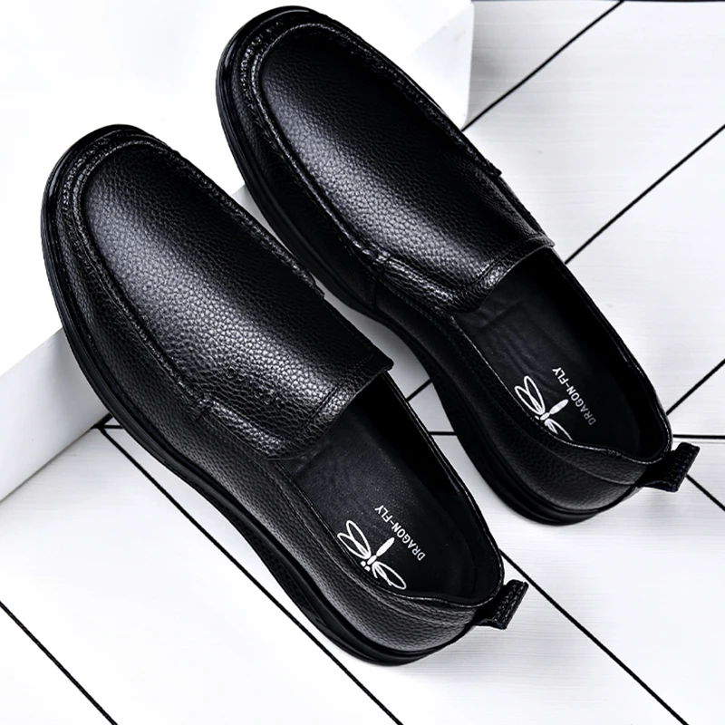 0307新款夏季男士休闲皮鞋男鞋乐福鞋黑色一脚蹬懒人鞋软底套脚鞋