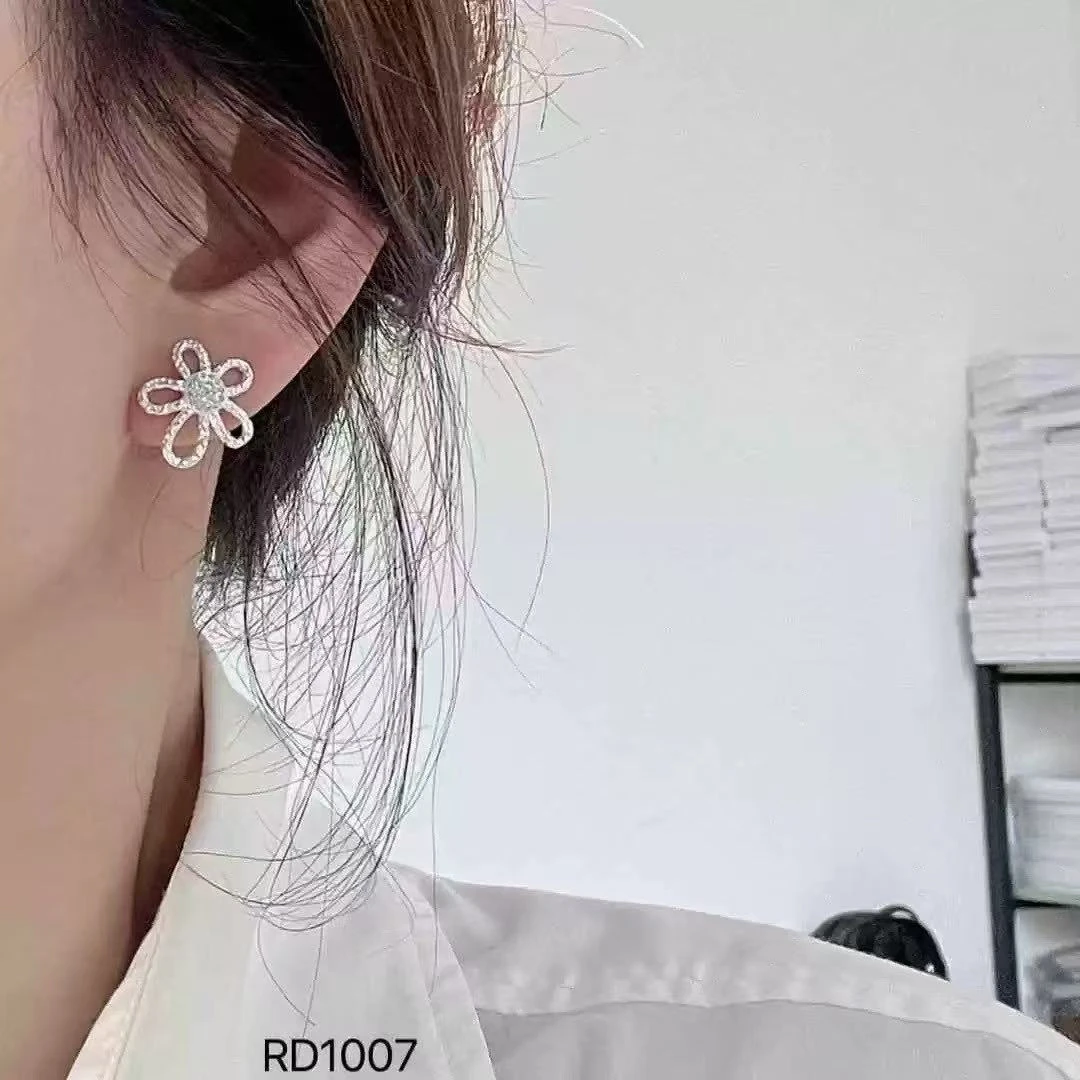 足银耳饰 990韩版时尚重工锤纹格桑花耳钉气质纯银