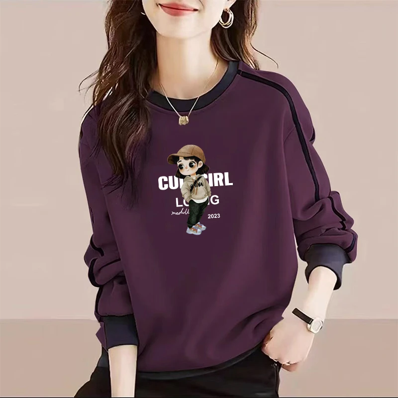 秋冬季小众时尚长袖圆领卫衣女宽松显瘦胖mm洋气减龄加绒韩版上衣