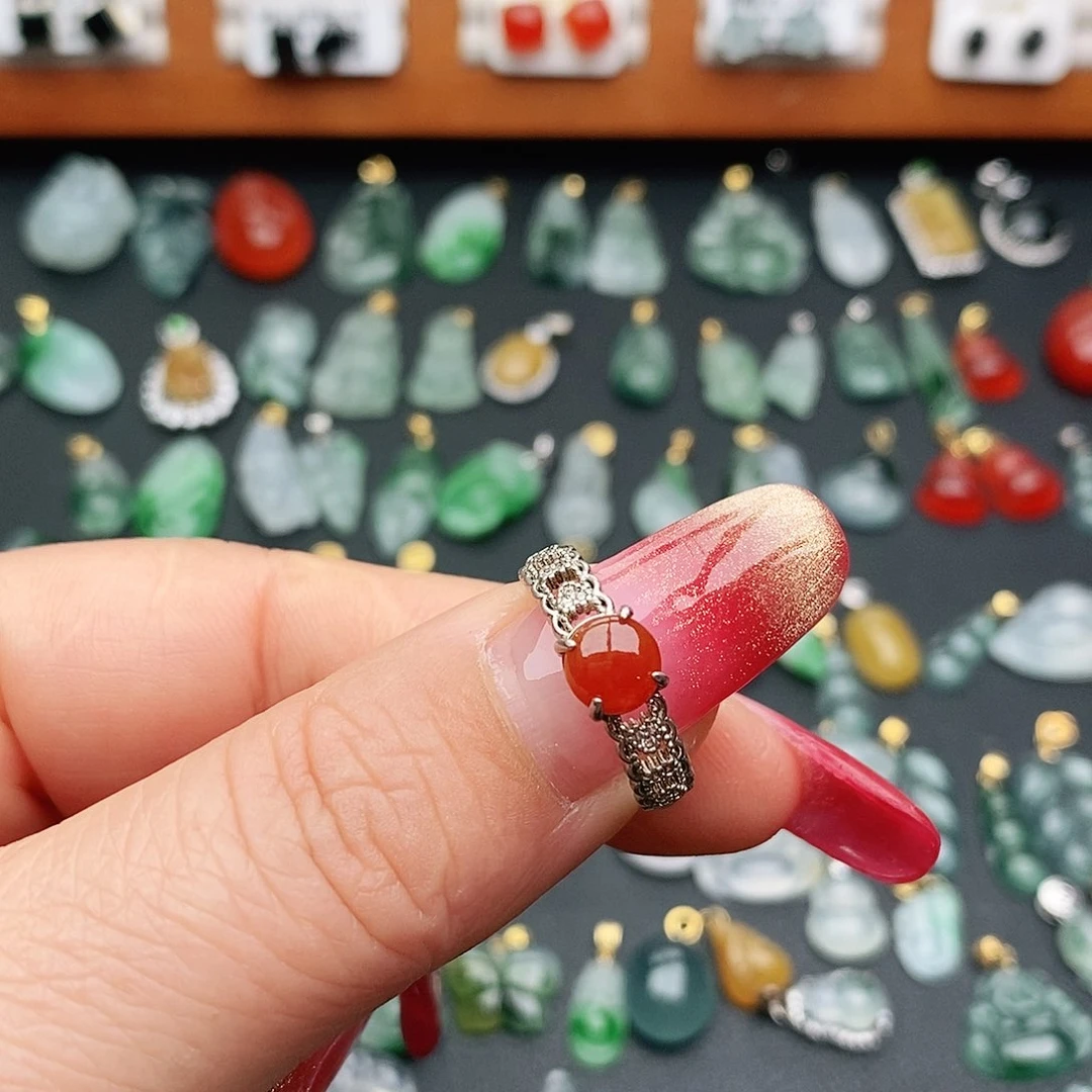 翡翠戒指银S925镶嵌余**好戒指