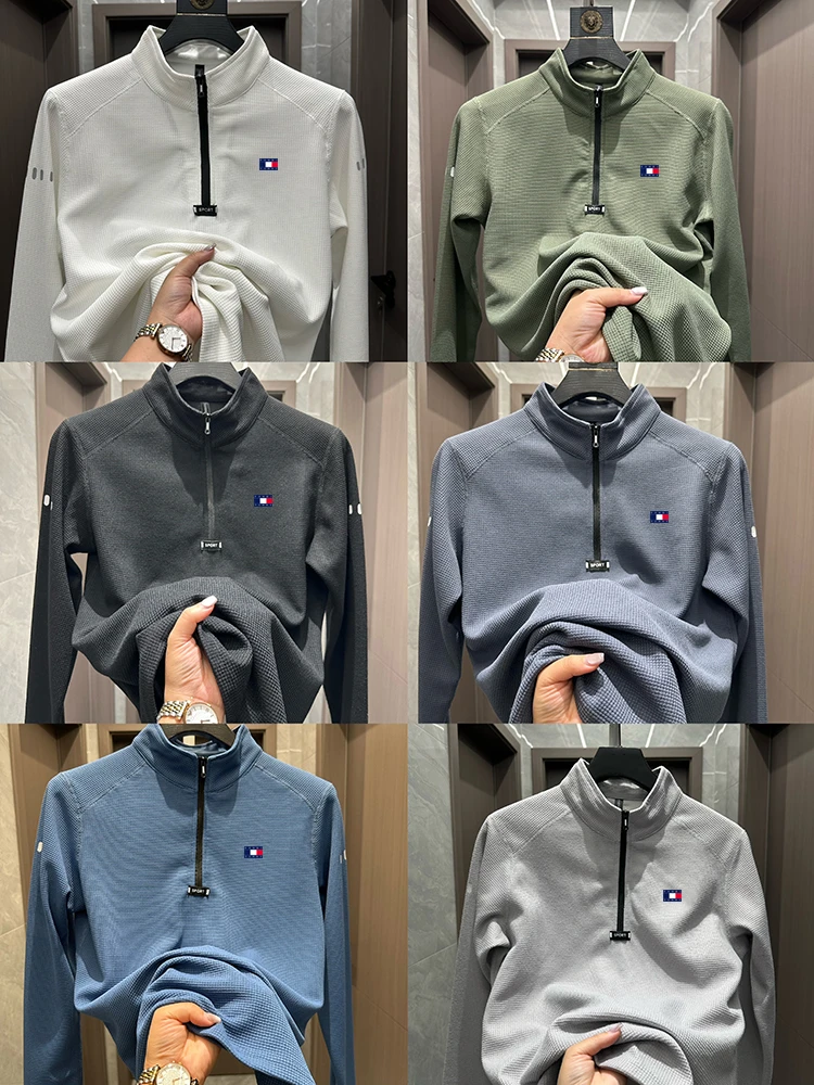 【现货甄选】长袖男加绒保暖秋冬半拉链运动休闲卫衣立领套头打底衫