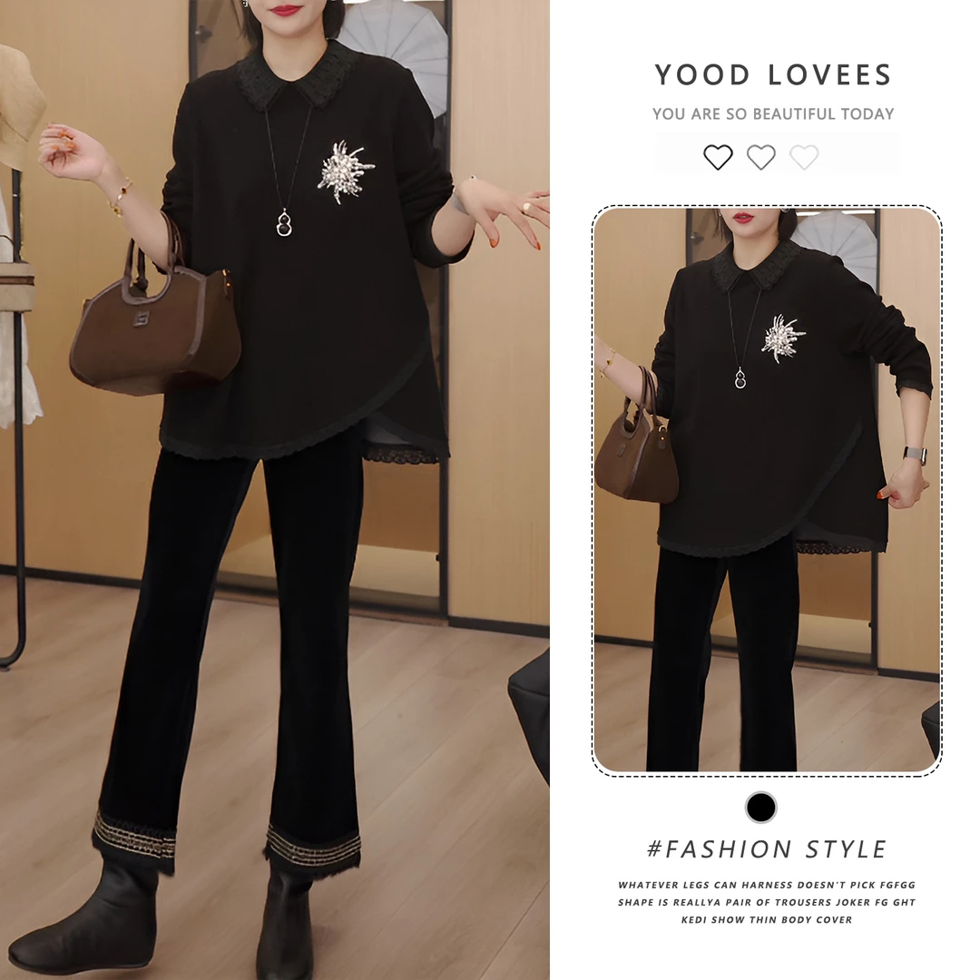 设计感时尚娃娃领气质上衣女2025秋冬新款宽松中长款遮肉显瘦T恤