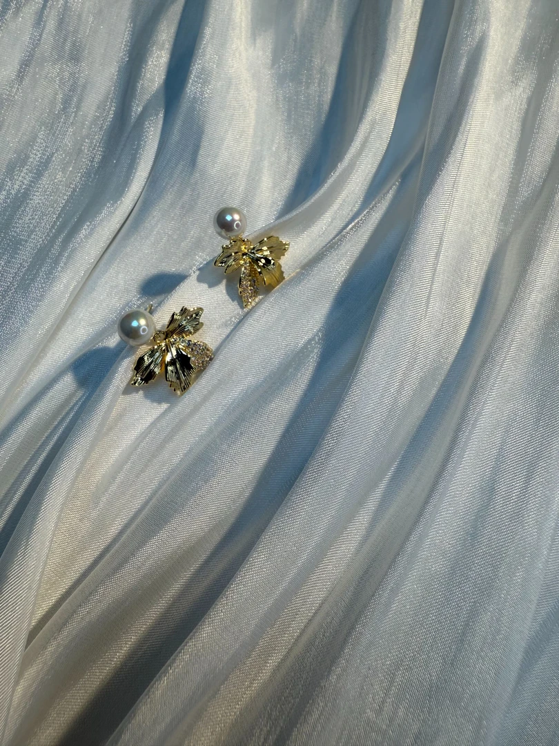 合金锆石耳饰 拼色原创叶子日韩珠珠耳钉素款百搭复古镶嵌小众