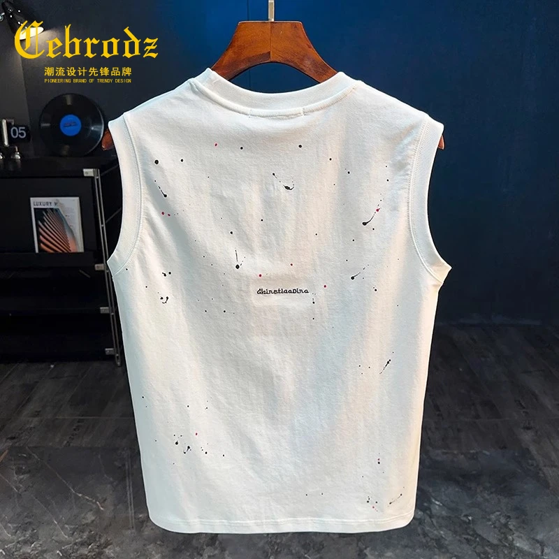 法国Cebrodz夏季新款男士棉质T恤无袖微宽松百搭舒适棉背心透气男