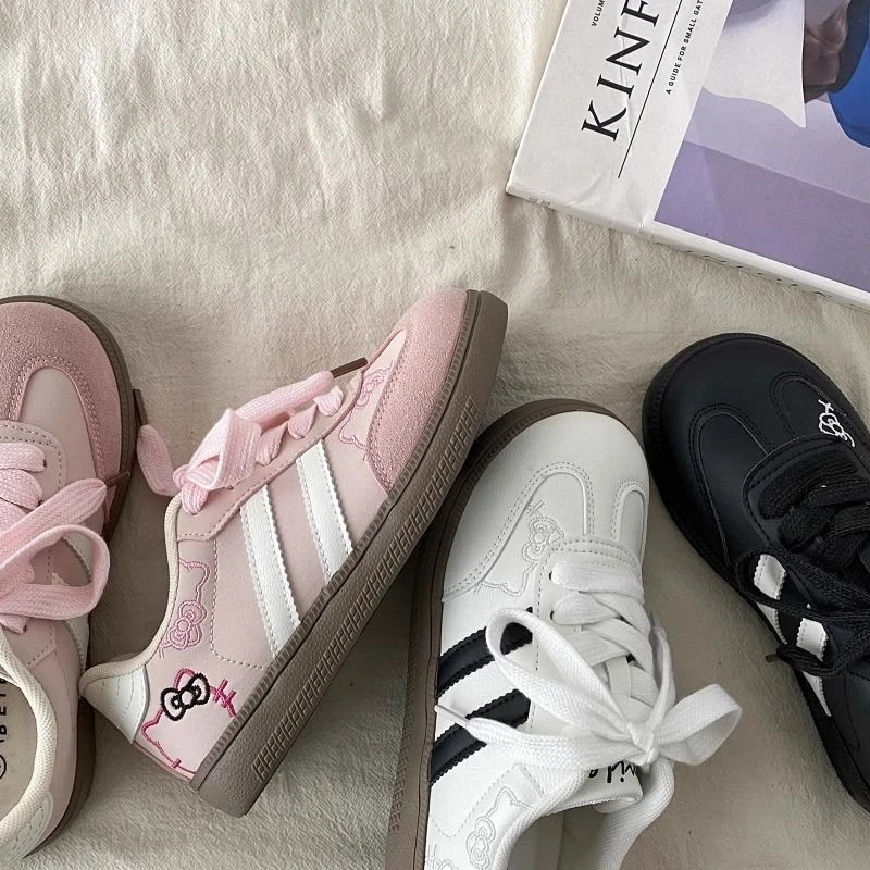 可爱KT猫刺绣德训鞋女2025新款韩系小众ins百搭板鞋休闲小白鞋女