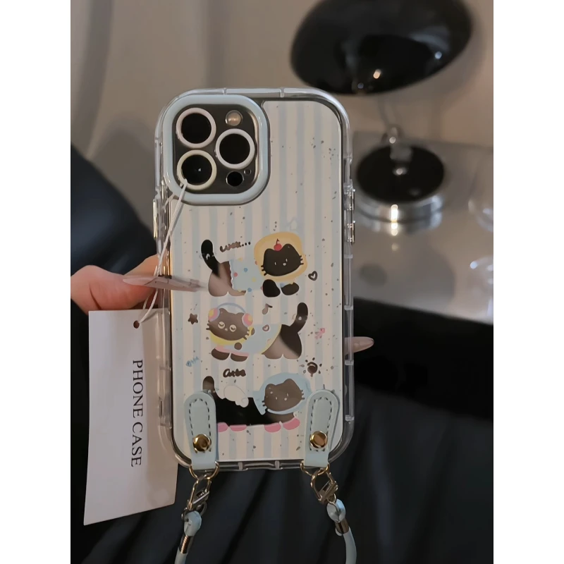 条纹三只猫咪适用苹果17pro手机壳16promax镜面华为p奶油oppo小米