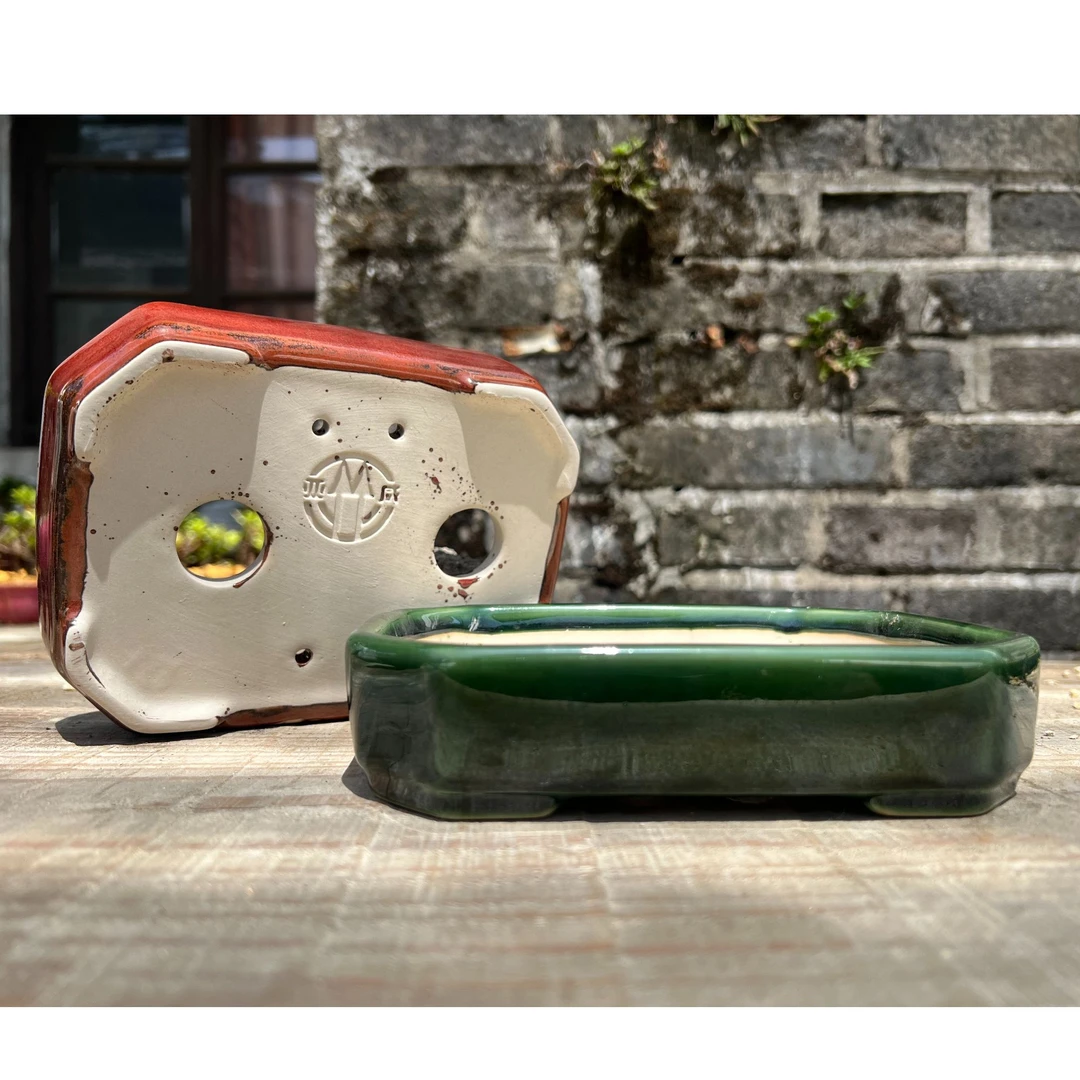 25号微瑕-浅长方釉盆 外径16.5*13*4 高温窑变盆景花盆