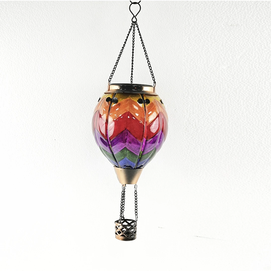 小号波浪纹热气球太阳能灯庭院夜灯琉璃灯饰客厅挂灯15x15x54cm