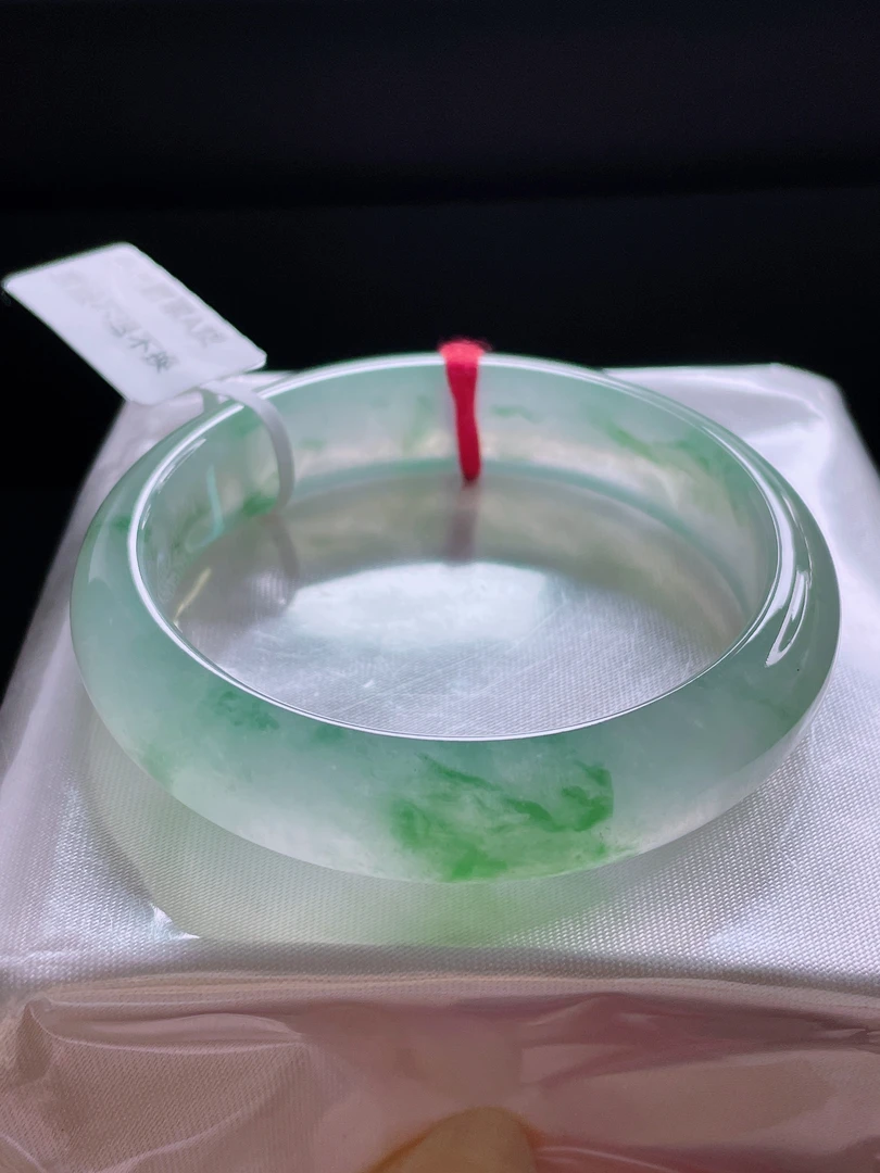 冰种冰透双眼皮52.7圈正圈手镯高贵气质正品天然缅甸翡翠A货玉镯