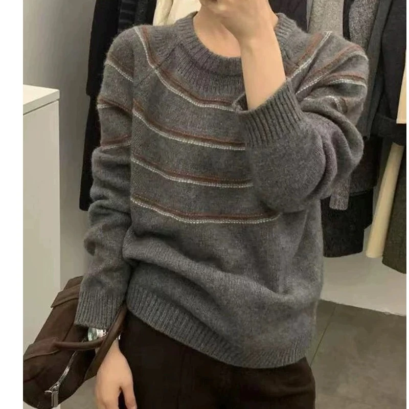 减龄拼色天文宽松休闲百搭毛衣K24173