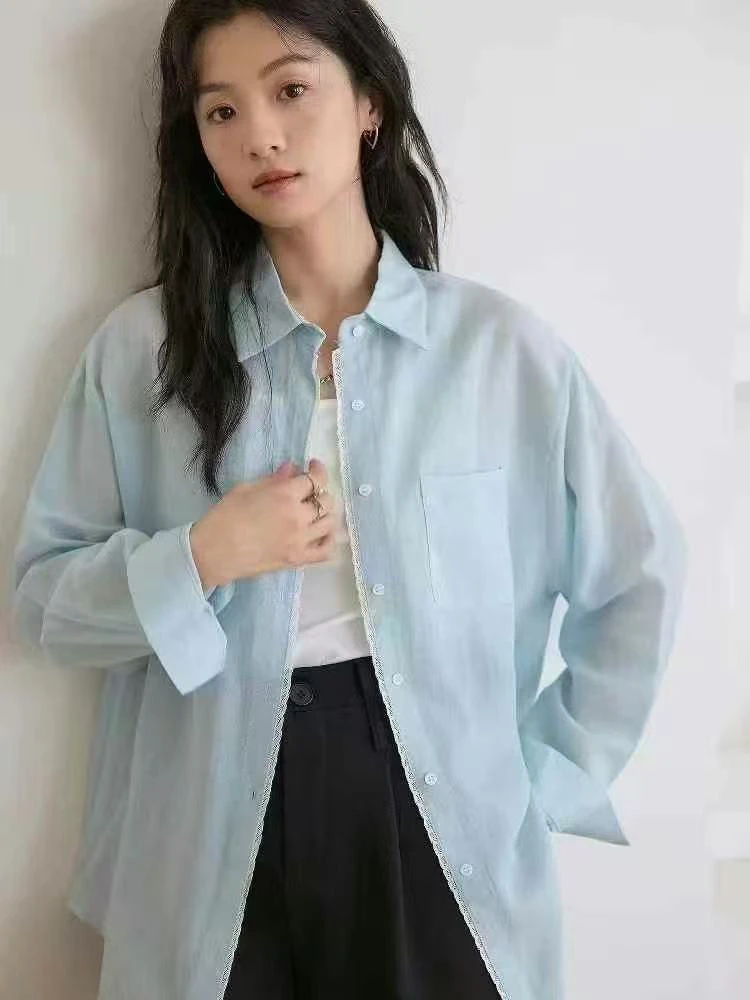 夏季25202新款女士长袖宽松薄款防晒衬衫多种颜色可选