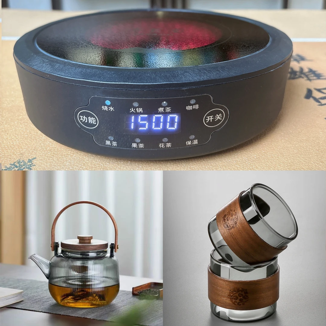 泽茗堂1500瓦屏显触摸电陶炉煮茶器定时保温蒸茶家用办公耐热套组
