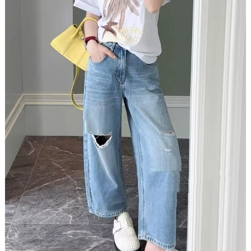 SU【172】花87 愫余 超火爆裤王2025夏季薄款破洞九分弯刀牛仔裤~