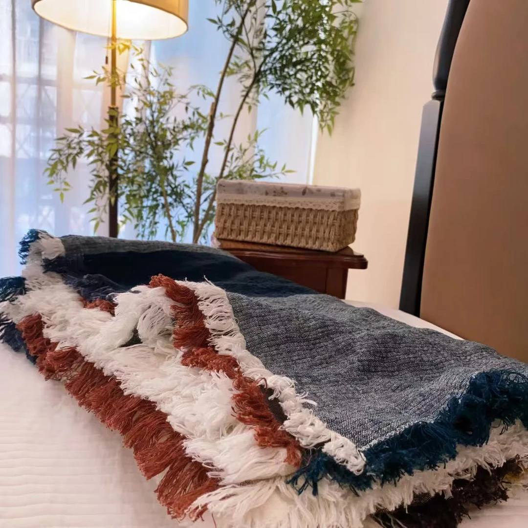 【雅趣】高奢 主义9色色织 比利时进口亚麻流苏多功能毯（225*245）