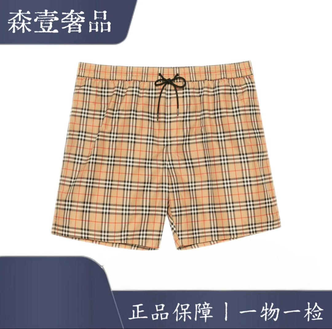 未使用 BURBERRY/博柏利  经典格纹格子抽绳收紧带休闲短裤 男款