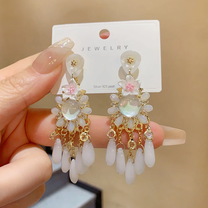 铜合金耳饰 法式轻奢复古宫廷风水流苏耳环高级感气质民族风耳钉