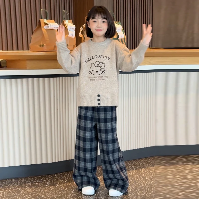 女童秋冬毛衣套装2025新款时髦儿童洋气女孩冬装针织衫大童阔腿裤