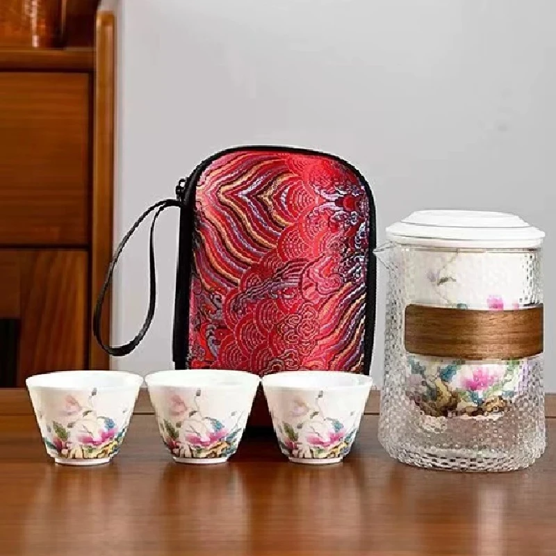 虞美人陶瓷一壶三杯旅行茶具H116