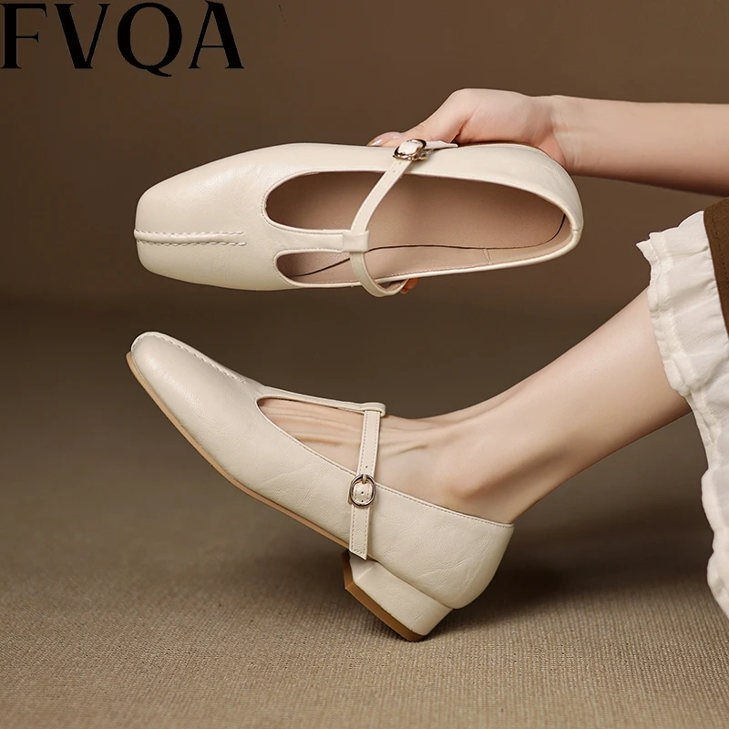 FVQA40-43法式新款气质丁字玛丽珍鞋女春秋方头低跟浅口单鞋女3cm