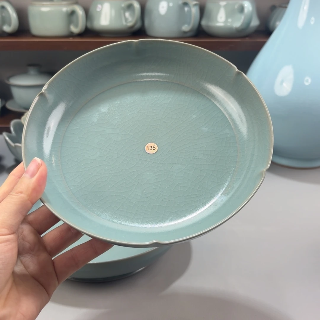 摆件瓷编号135仿古釉大号葵口洗微瑕