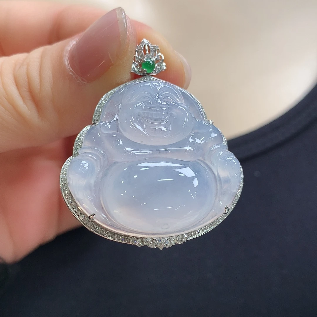 翡翠18K金镶嵌颈饰佛公