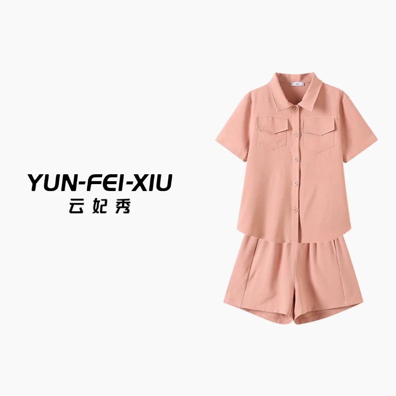 云妃秀大码女装套装胖妹妹显瘦宽松POLO领上衣短裤两件套夏5088AB