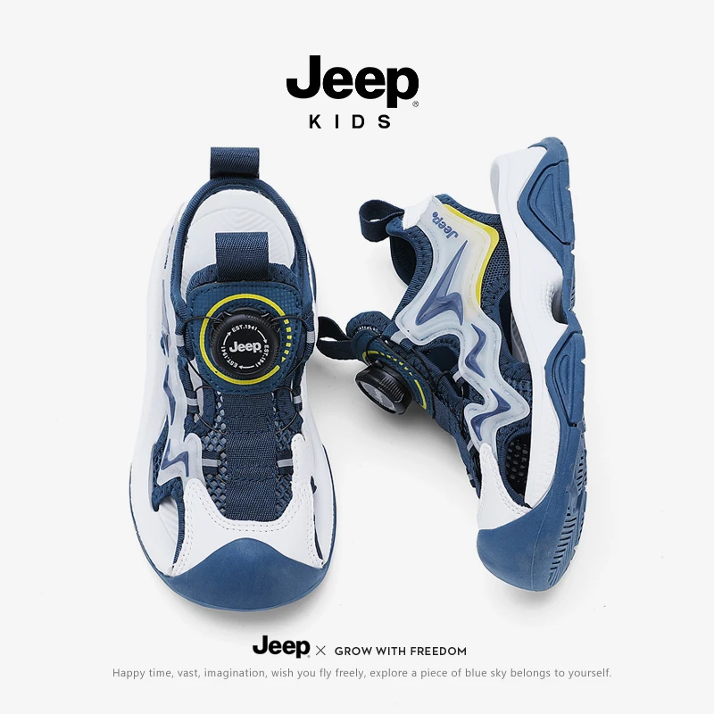 jeep男童包头透气运动凉鞋夏季儿童防滑软底沙滩鞋女童镂空休闲鞋