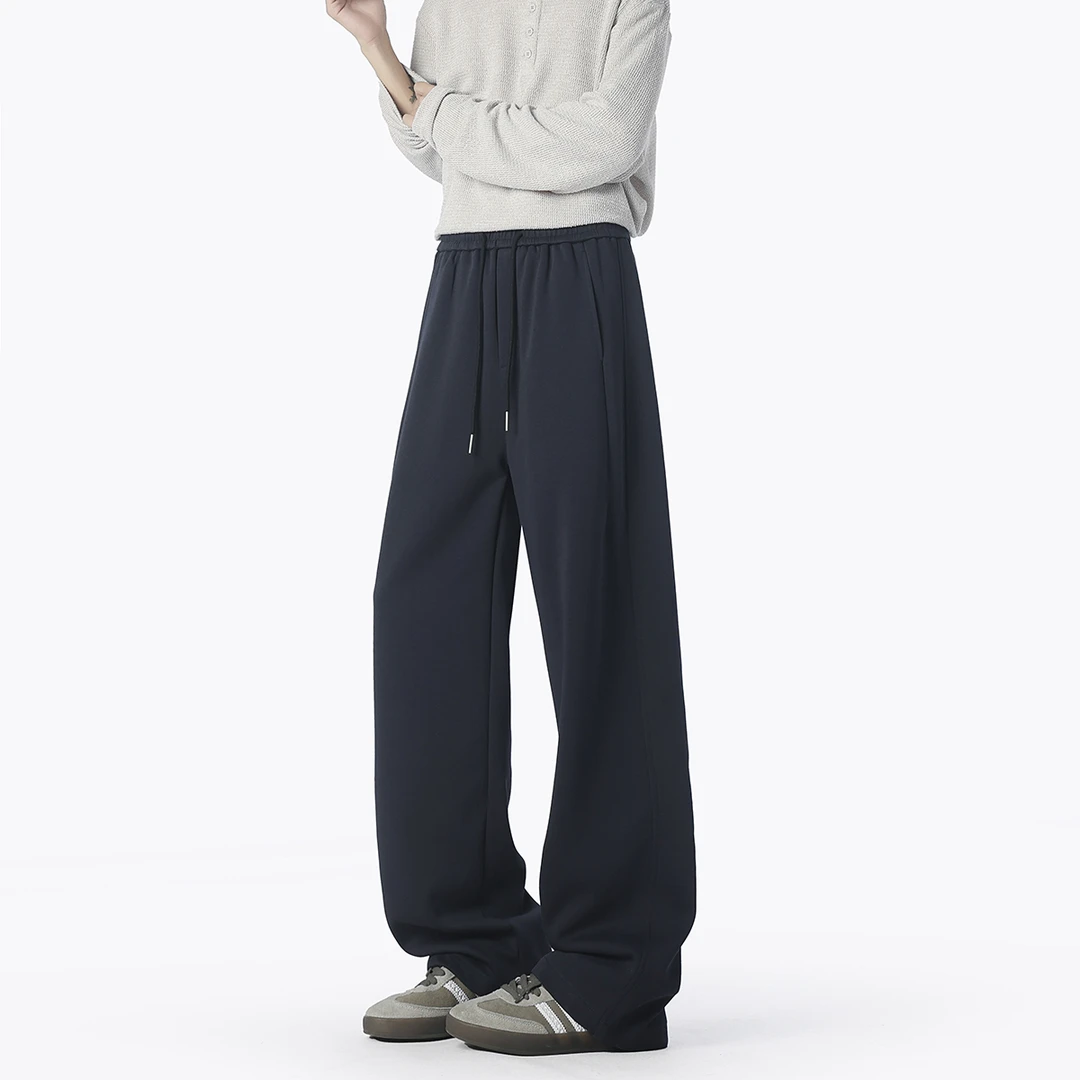美式休闲藏青色卫裤男女情侣简约运动裤子慵懒松弛感宽松休闲长裤