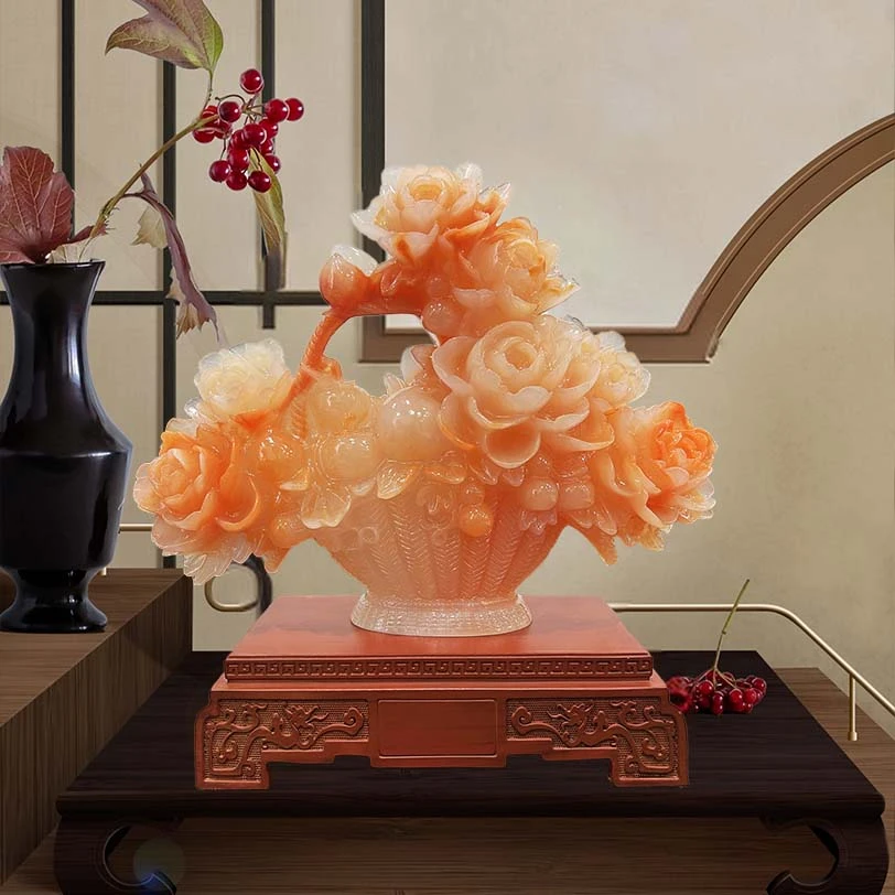 红花冰金宇满堂盆满钵满花开富贵摆件长33宽12高31cm-Yx