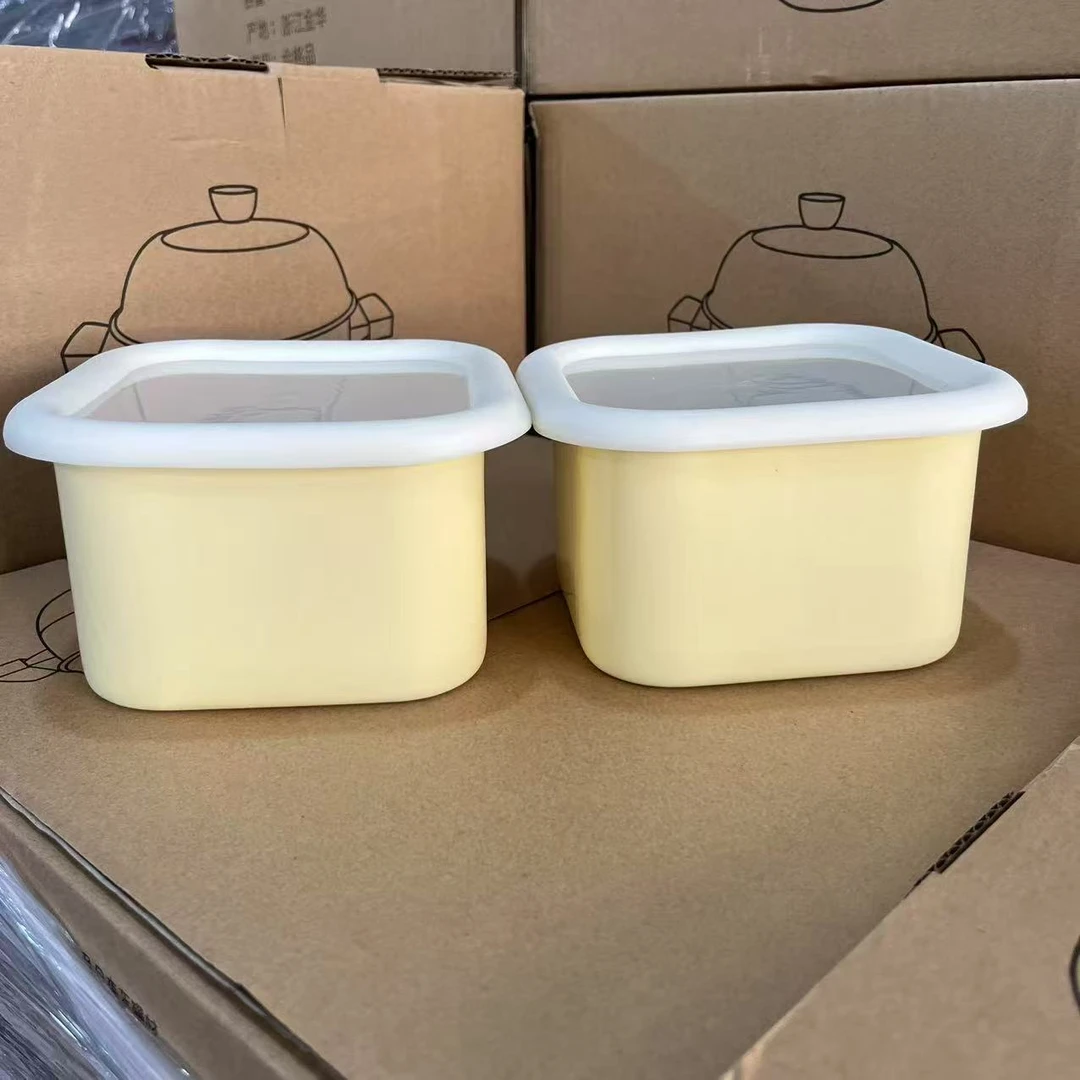 【颜值好物】14厘米 容量1L 奶黄色系列 搪瓷方形保鲜盒
