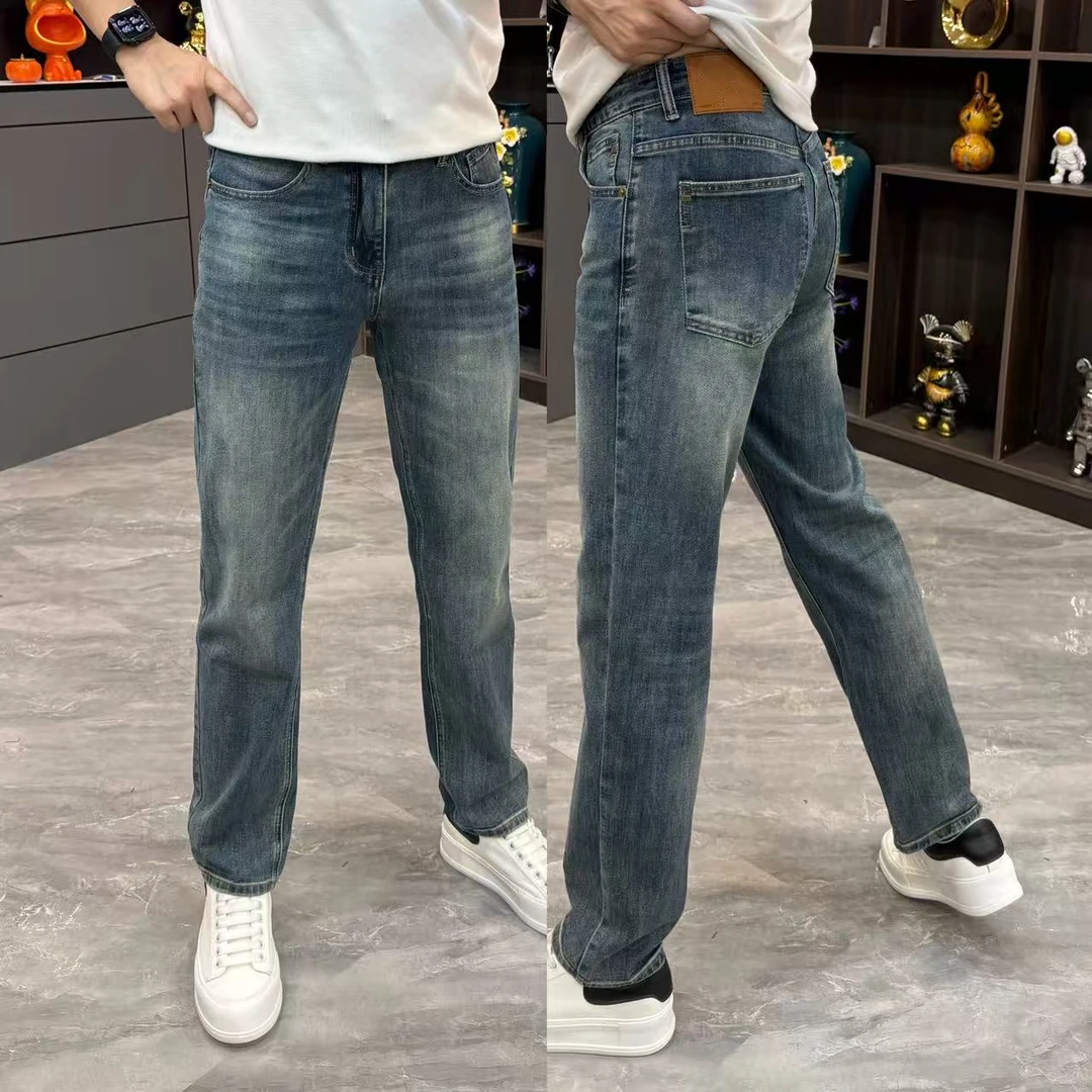 冬季新款男士牛仔裤简约休闲百搭蓝色水洗牛仔裤男款高品质直筒裤