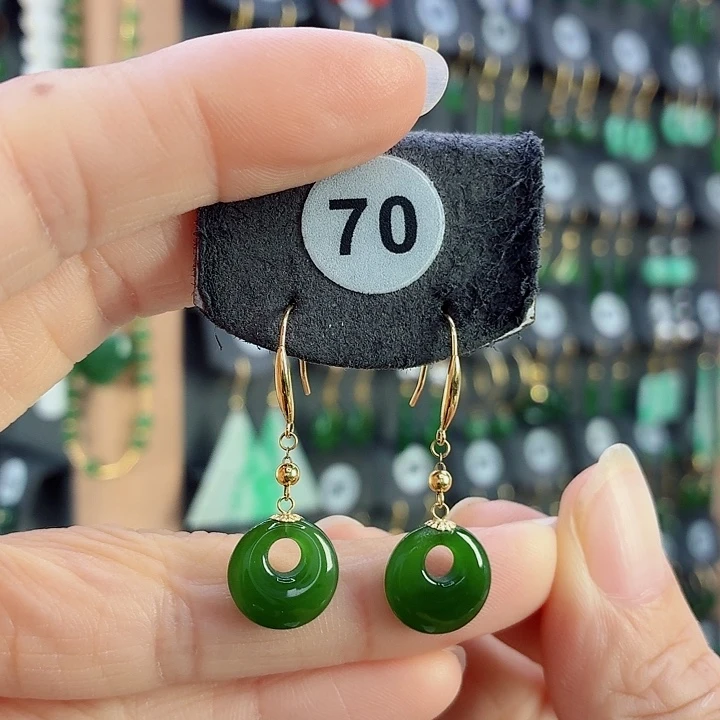 和田玉18K金镶嵌耳饰