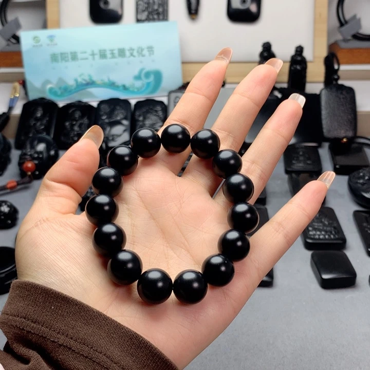 和田玉（墨玉）未镶嵌手串特价14mm