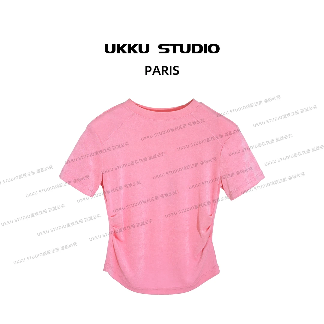白白【UKKU STUDIO】小众简约纯色款宽松圆领设计师短款女装T恤