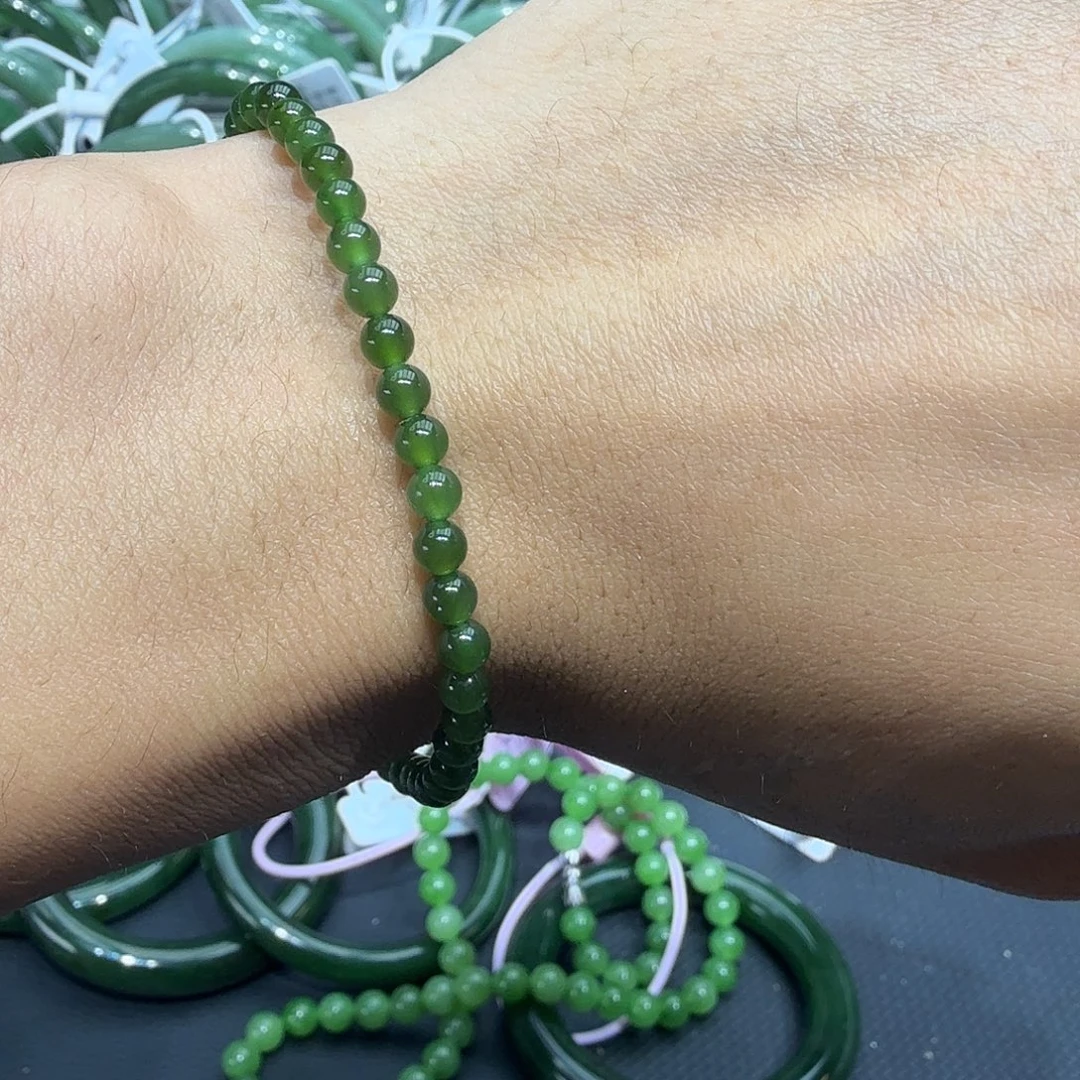 和田玉（碧玉）银S925镀金镶嵌手链