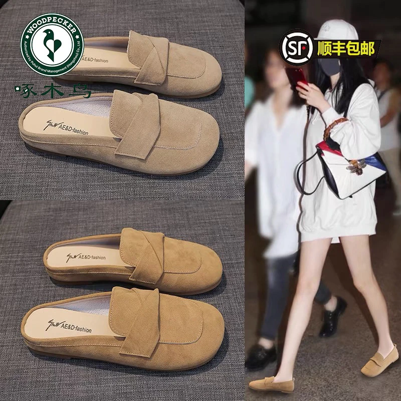 啄木鸟大码网红复古勃肯包头半拖鞋女春夏新款外穿平底懒人单鞋