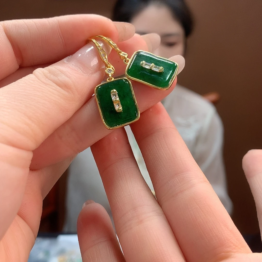 翡翠银S925镶嵌耳饰