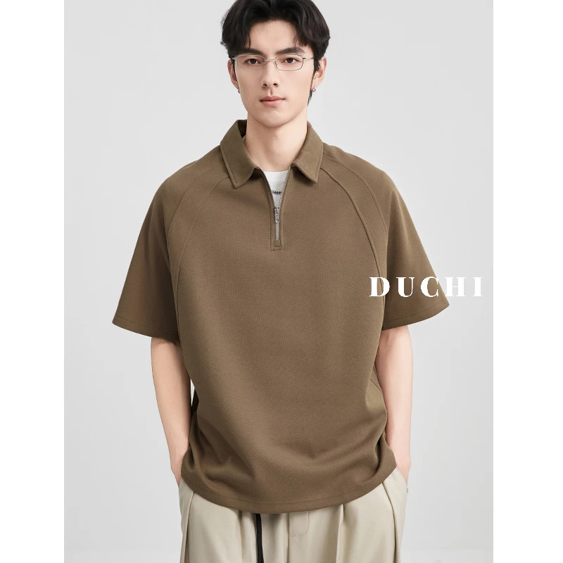 独驰男装夏季新款短袖POLO衫男美式宽松休闲拉链半袖翻领T恤上衣
