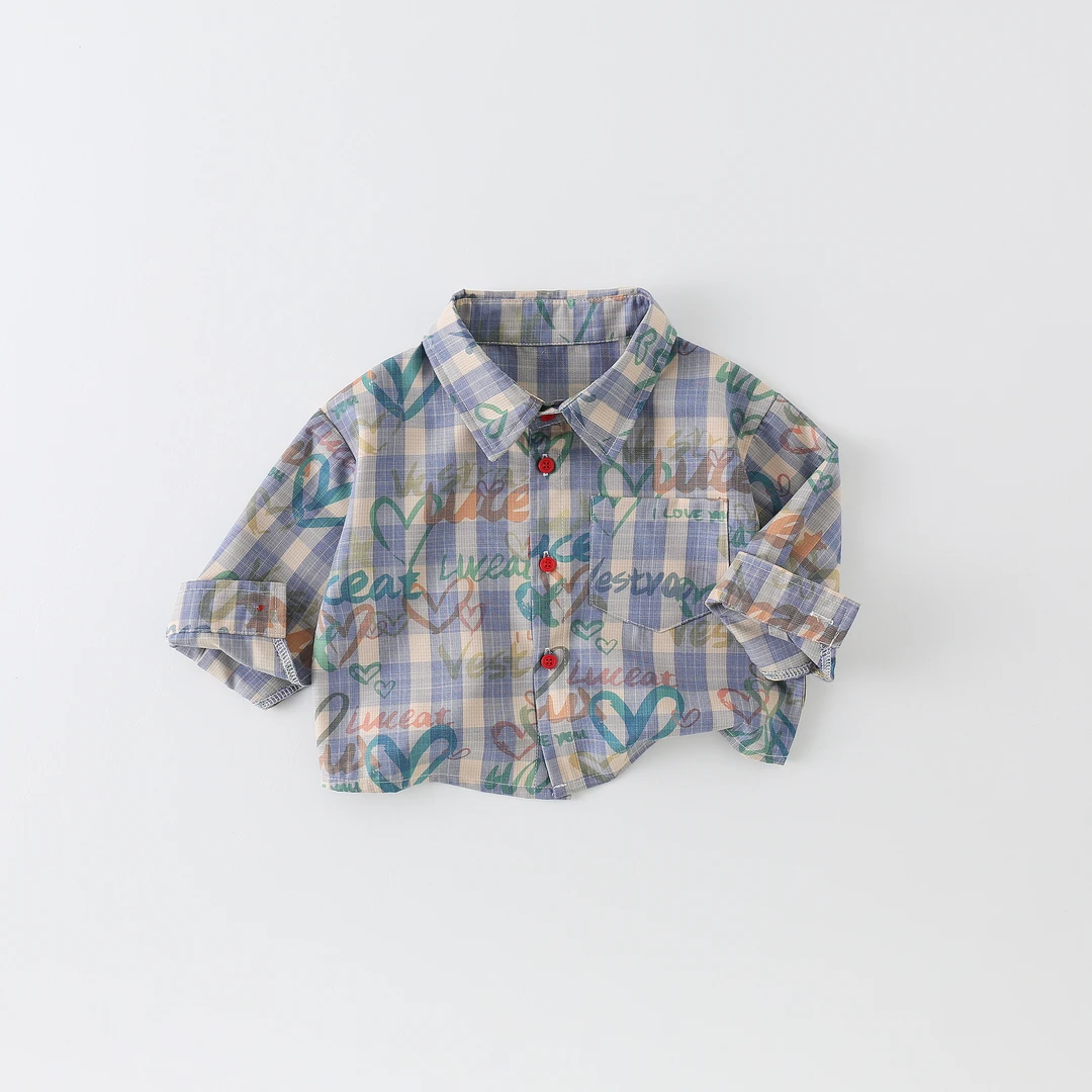 儿童衬衫春秋2025新款男童休闲洋气爱心字母中小童外套