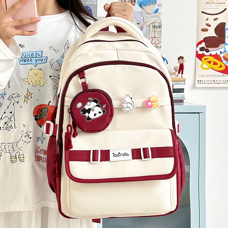 撞色书包小学六年级初高中大学生男女时尚轻便高颜值小清新双肩包